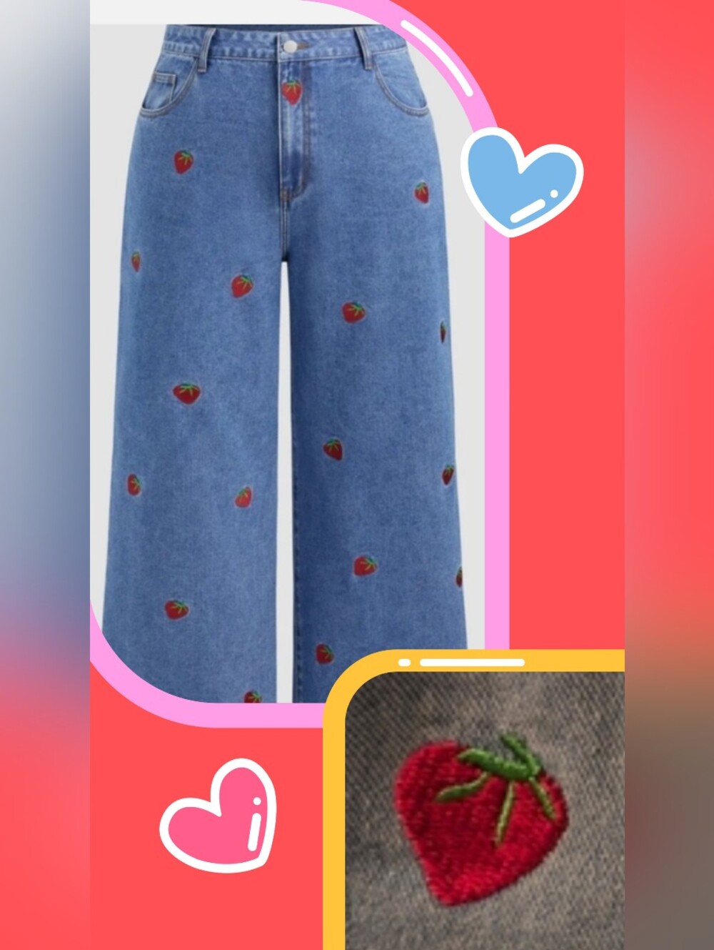 🍓🍓Cider Wide-Leg Jeans Size 4X with Red Strawberry Embroidery 🍓NWT